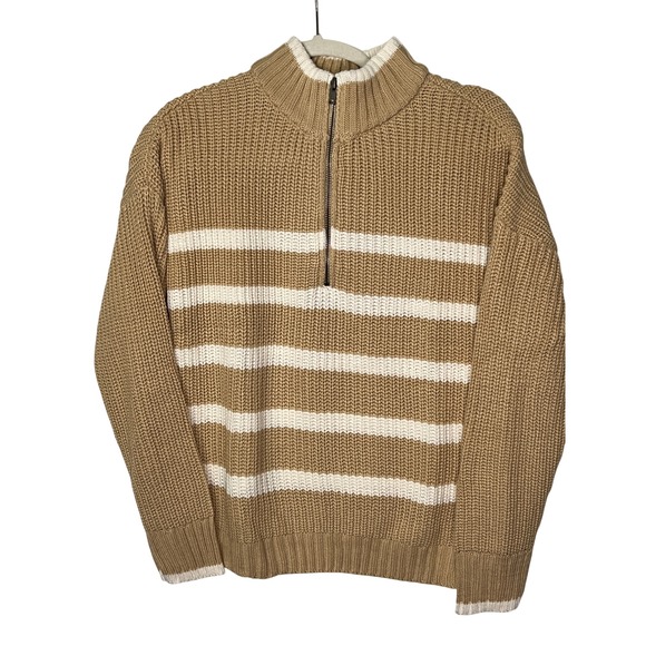 NWT Sanctuary Quarter Zip Knit Sweater Beige & Cream Pullover Women's Medium - Picture 1 of 8